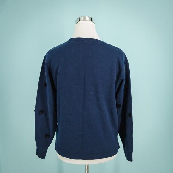J. Crew Size Small S Blue Pom Pom Embellished Crew Neck Long Sleeve Sweatshirt - Picture 2 of 6